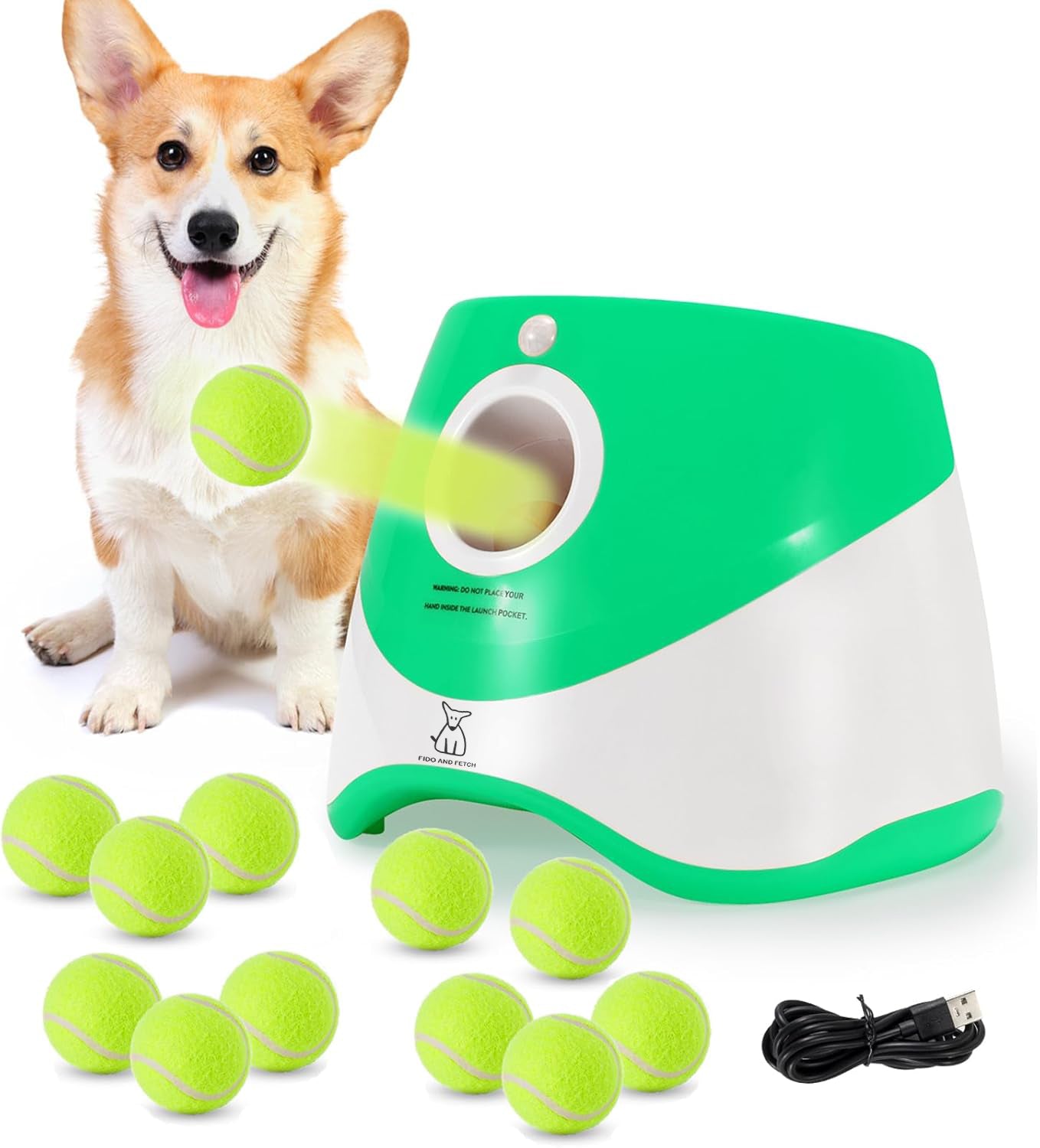 Automatic Dog Ball Launcher – Interactive Pet Toy with 12 Balls & Adjustable Throw Distance (10–30FT)