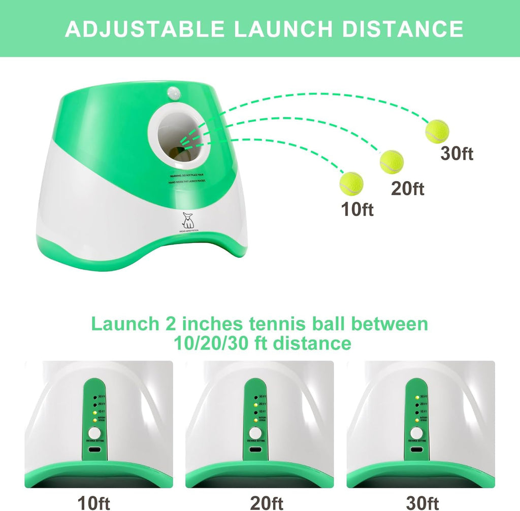 Automatic Dog Ball Launcher – Interactive Pet Toy with 12 Balls & Adjustable Throw Distance (10–30FT)