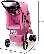 Foldable Pet Stroller with Rain Cover – Compact Buggy for Small & Medium Dogs & Cats with Cup Holder & Storage Basket (Pink)