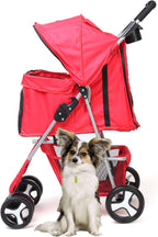 Red Pet Travel Stroller – Foldable Lightweight Buggy with Rain Cover, Cup Holder & Storage Basket for Small & Medium Pets