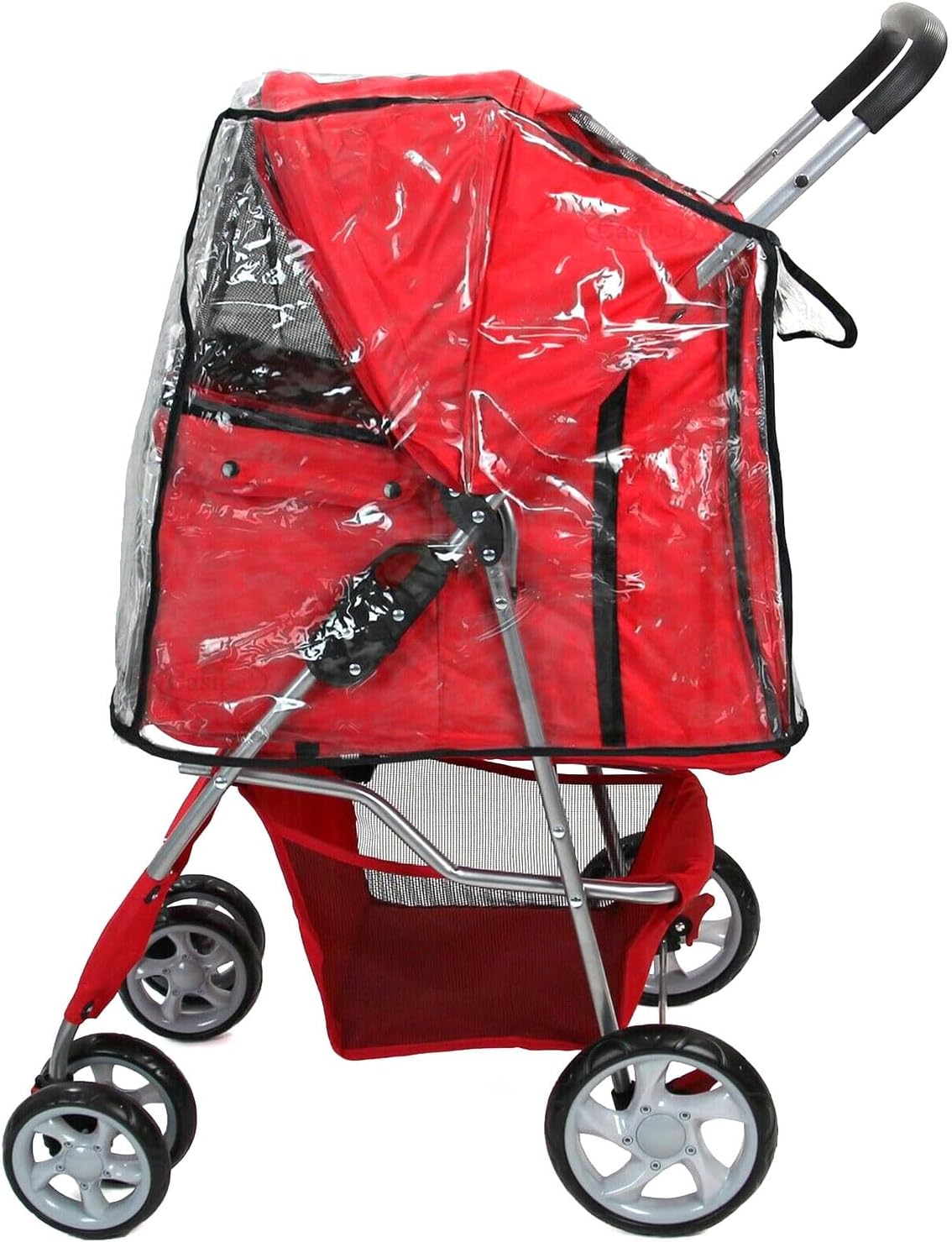 Red Pet Travel Stroller – Foldable Lightweight Buggy with Rain Cover, Cup Holder & Storage Basket for Small & Medium Pets