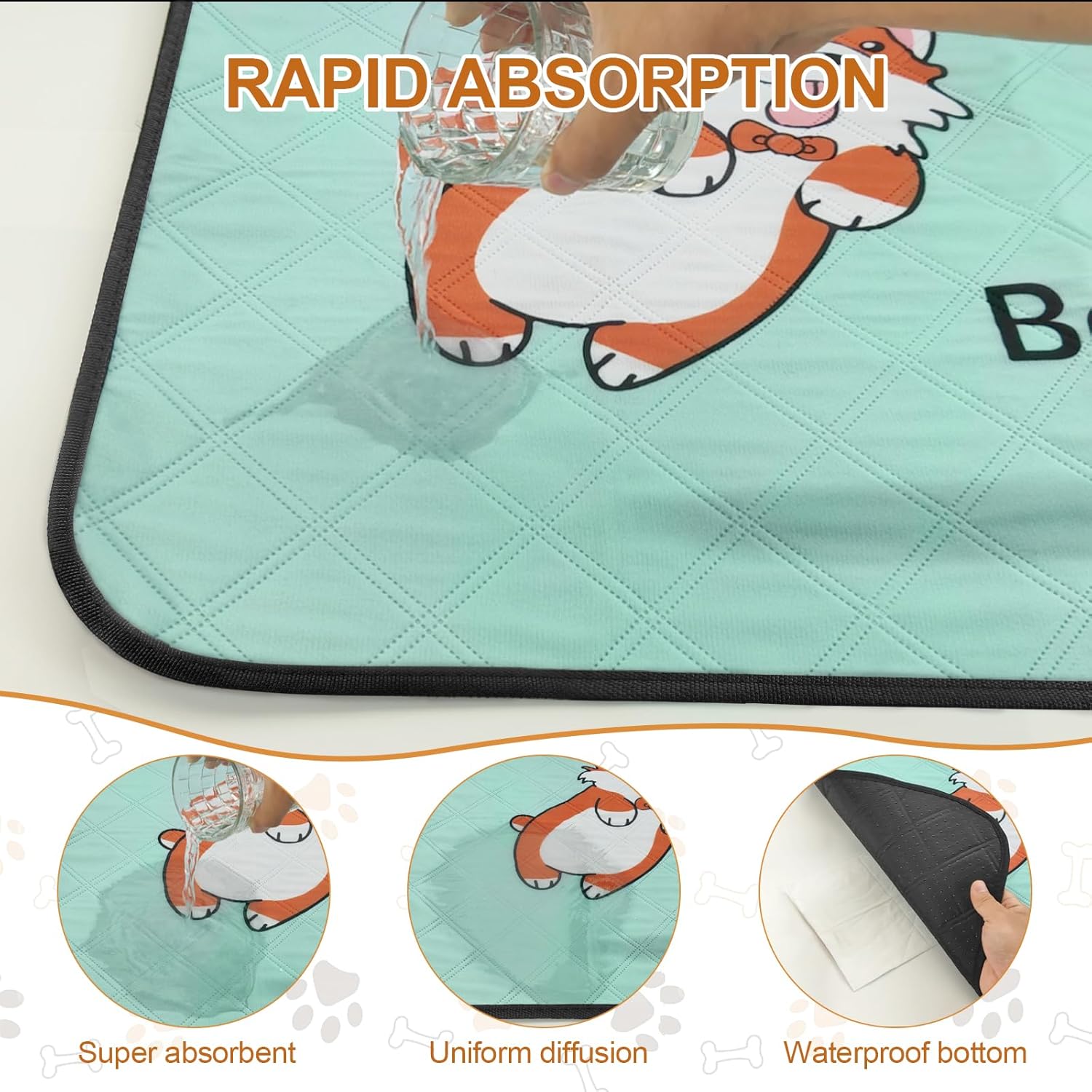 4-Pack Washable Dog Pee Pads – 35×22in Reusable, Leak-Resistant Puppy Training Mats with Non-Slip Backing (Blue)