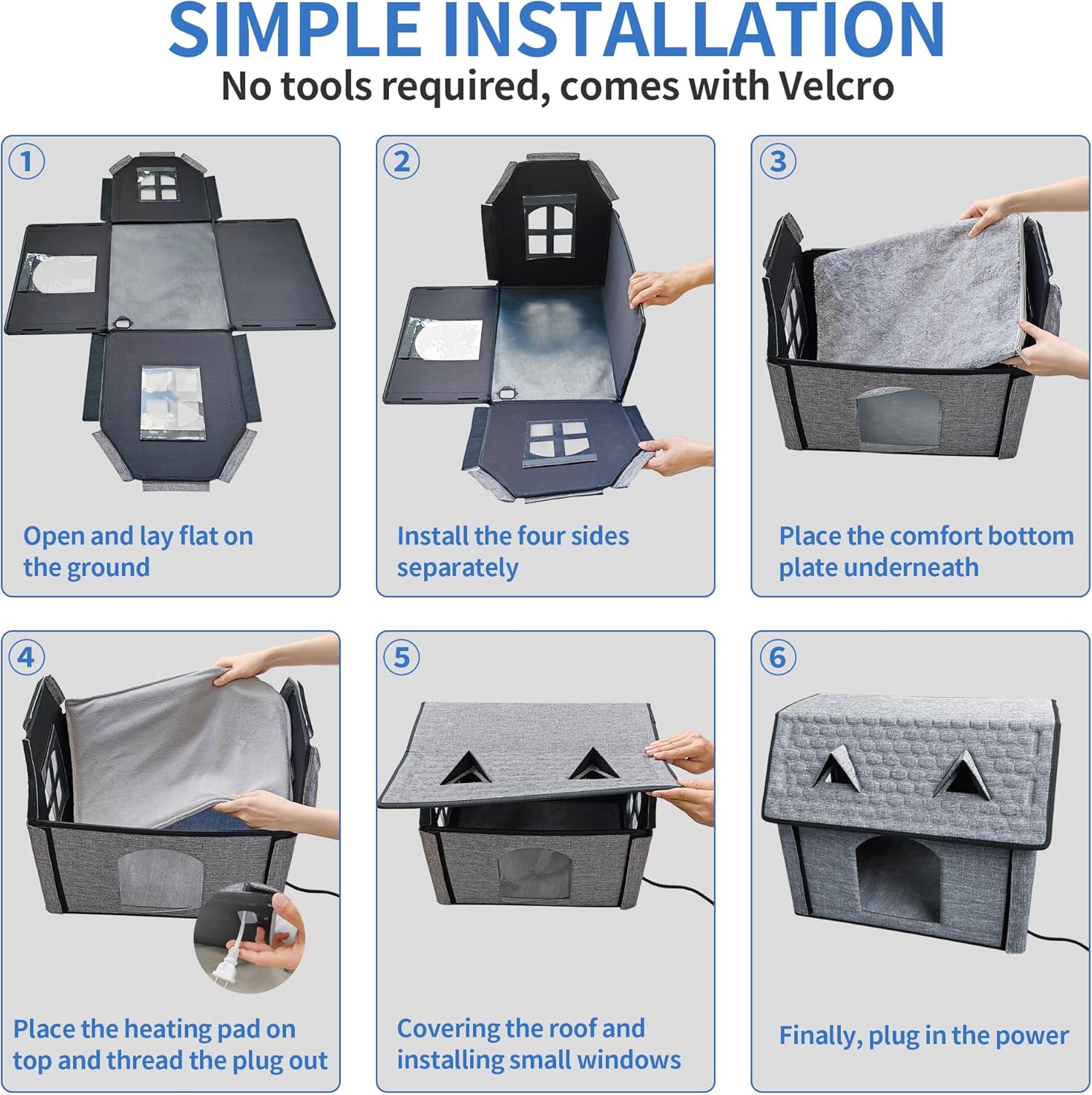 Heated Cat House with Smart Thermostat – Waterproof Foldable Pet Shelter & Heated Pad for Indoor/Outdoor Use