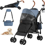 Palster Explorer All-Terrain Dog Stroller – Foldable Suspension Buggy for Small Dogs & Cats (Black & Harbour Blue)