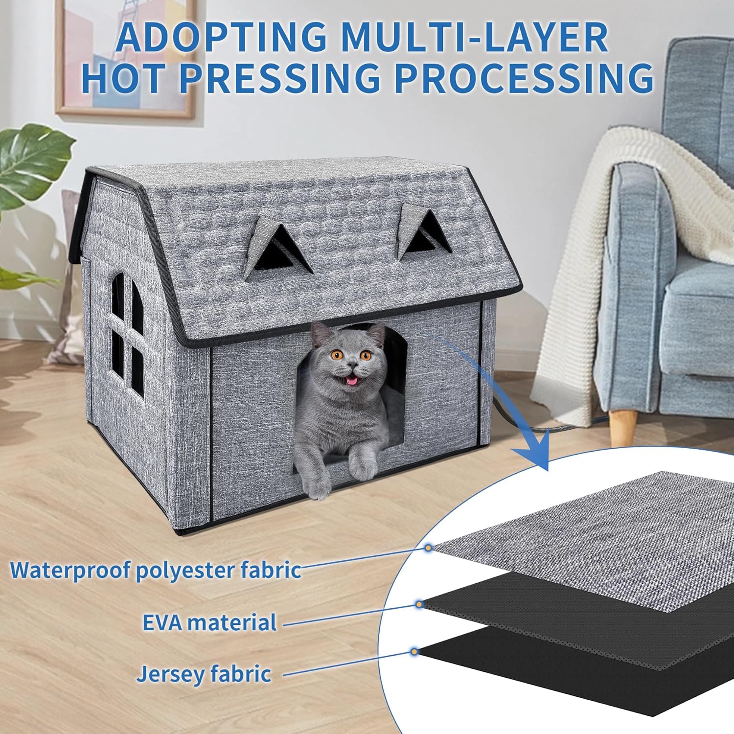 Heated Cat House with Smart Thermostat – Waterproof Foldable Pet Shelter & Heated Pad for Indoor/Outdoor Use