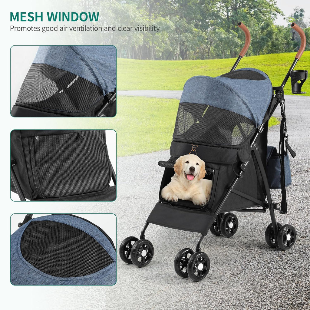 Palster Explorer All-Terrain Dog Stroller – Foldable Suspension Buggy for Small Dogs & Cats (Black & Harbour Blue)