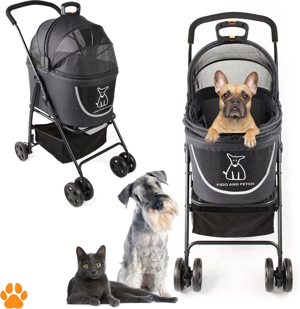 2-in-1 Foldable Pet Stroller & Carrier – Lightweight Buggy for Small Dogs & Cats with Mesh Sides