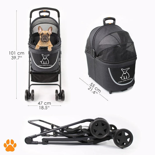 2-in-1 Foldable Pet Stroller & Carrier – Lightweight Buggy for Small Dogs & Cats with Mesh Sides